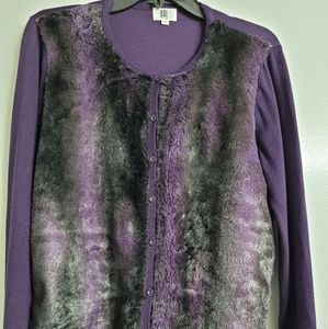 Purple faux fur cardigan, sz L